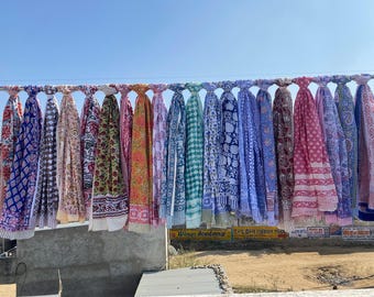 Handwoven Cotton Sarong, Floral Block Print Beach Wrap (42x74 inch)