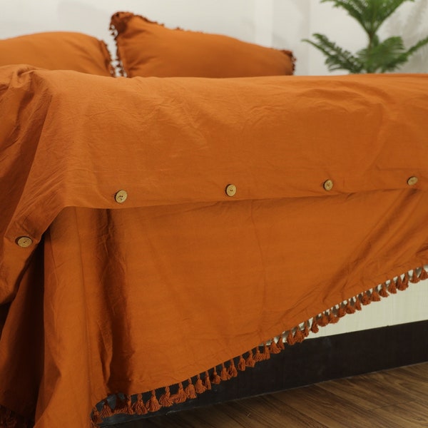 Rust Bronze Tassel Fringes Duvet Cover Queen Bohemian Queen Duvet Cover King Comforter Cover, UO Bedding, Full duvet Cover, Boho Bedding