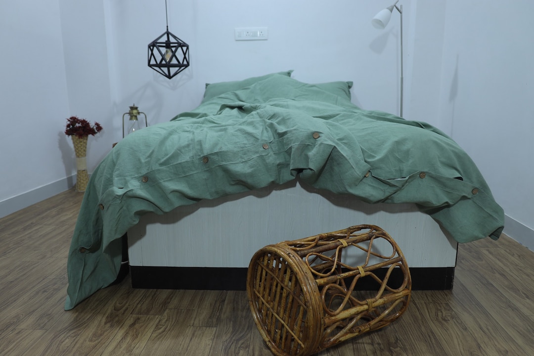 Sage Green Color Linen Duvet Cover Set Organic Duvet Cover Stonewashed