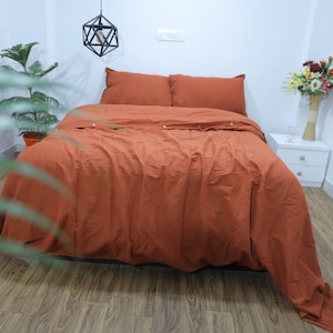 Linen Duvet Cover in Rust orange Stonewashed Linen Bedding  Twin Full Queen King Euro custom sizes Bedding Set