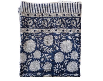 Indian Block Print Cotton Sarong: Beach Wrap Scarf, Floral Design
