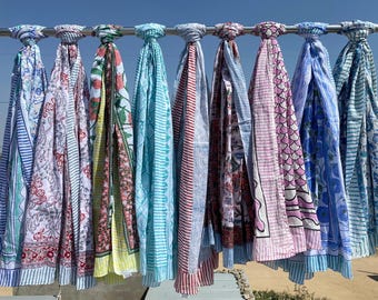 Ręcznie drukowany bawełniany sarong: boho plażowy szal