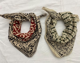 Hand Block Print Cotton Bandana Set: Organic Indian Neckerchief