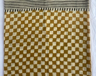 Artisan Block Print Cotton Sarong | Mustard Checks & Black Stripe Border