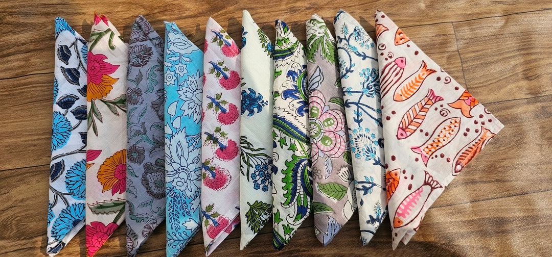 Indian Handmade Block Print Napkins, Cotton Napkins, Washable Table Cloth Napkins, Hippie