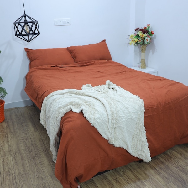 Linen Duvet Cover in Rust orange, Stonewashed Linen Bedding, Soft Linen Rust orange, Twin, Full, Queen, King, Euro, custom sizes Bedding Set