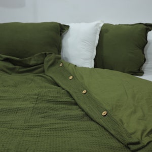Housse de couette gaufrée vert olive Housse de couette lavée, ensemble de literie gaufré, ensemble de housse de couette gaufrée
