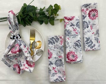 Floral Block Print Cotton Napkins: Indian Dinner Party Table Decor