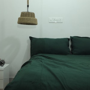 Dark Green Linen Duvet Cover King Bedding Set Queen Bedding Set Twin Green Duvet Cover Green Boho Custom Size  Bedding Set