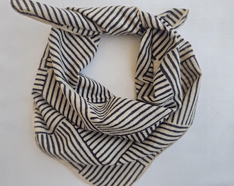 Hand Block Print Cotton Bandana: Bohemian Neck Scarf