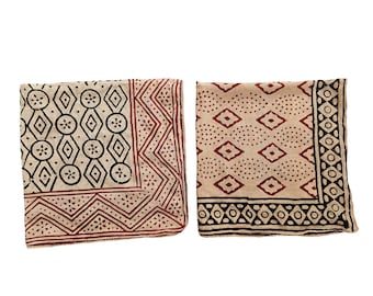 Set of 2 Boho Cotton Bandanas, Hand Block Print Neck Scarf