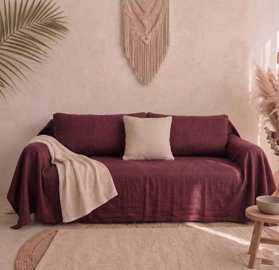 Leinen Sofa Überwurf, Couch Husse, Bauernhaus Möbel Beschützer, Boho Wohnzimmer Dekor, gewaschen Leinen Sofa Überwurf
