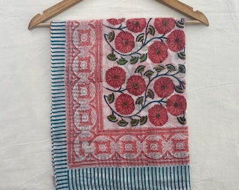 Hand Block Printed Cotton Sarong: Floral Beach Cover-Up