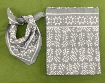 Hand Block Print Cotton Sarong with Mini Bandana, Floral Pareo