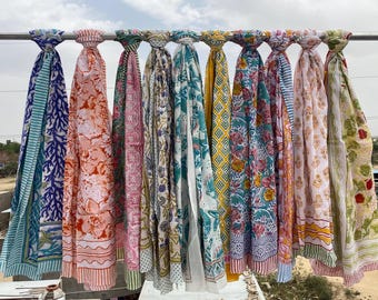 Hand Block Printed Cotton Beach Sarong, Floral Voile Pareo