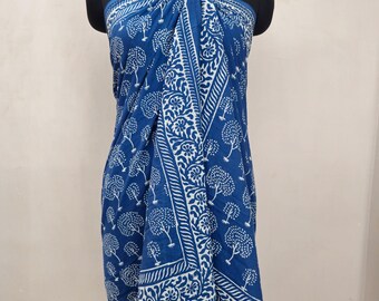 Cotton Block Print Sarong for Women | Lightweight Summer Beach Wrap | Handmade India