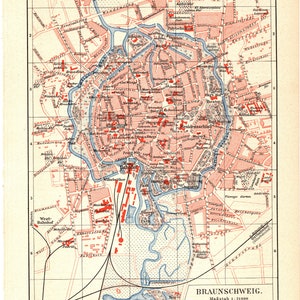 Original 1893 Antike Farb Lithographie Druck schöne Landkarte Braunschweig Braunschweig Deutschland Niedersachsen Harz Oker Nordsee Aller Kunst