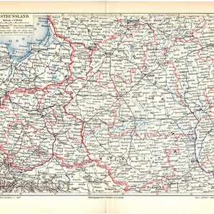 Original 1897 Antique Colour lithography print of Baltic Sea with Poland and Lithuania Latvia Estonia Russia Poland North Finland Sweden art