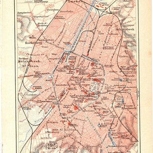 Original 1893 Antique Colour lithography print map Brussels Belgium Flemish Antwerp Leuven Ghent art French Walloon Brabant Senne Luxembourg
