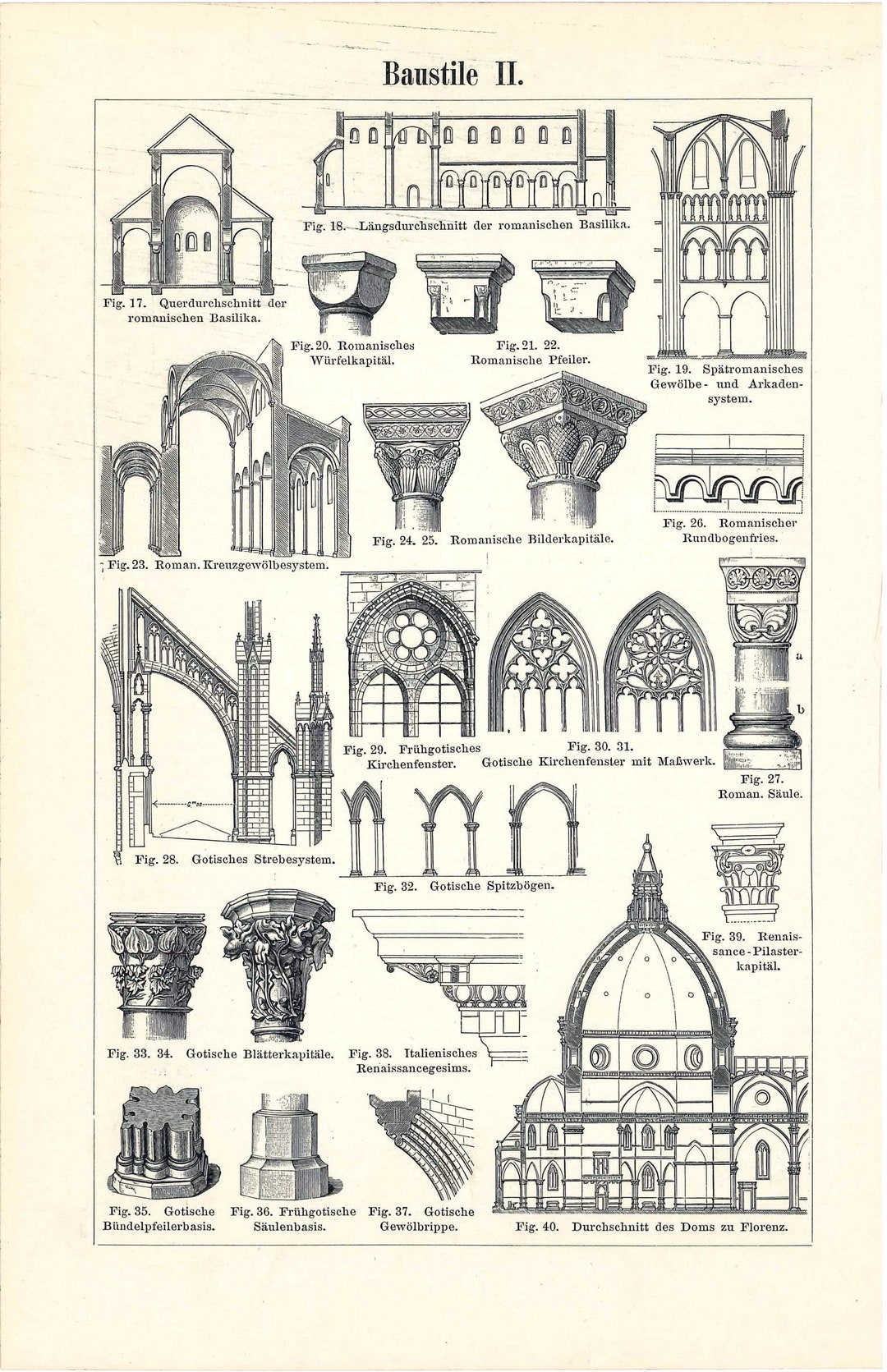 Original 1897 Antique Colour Lithography Print Ancient Columns Pillar ...