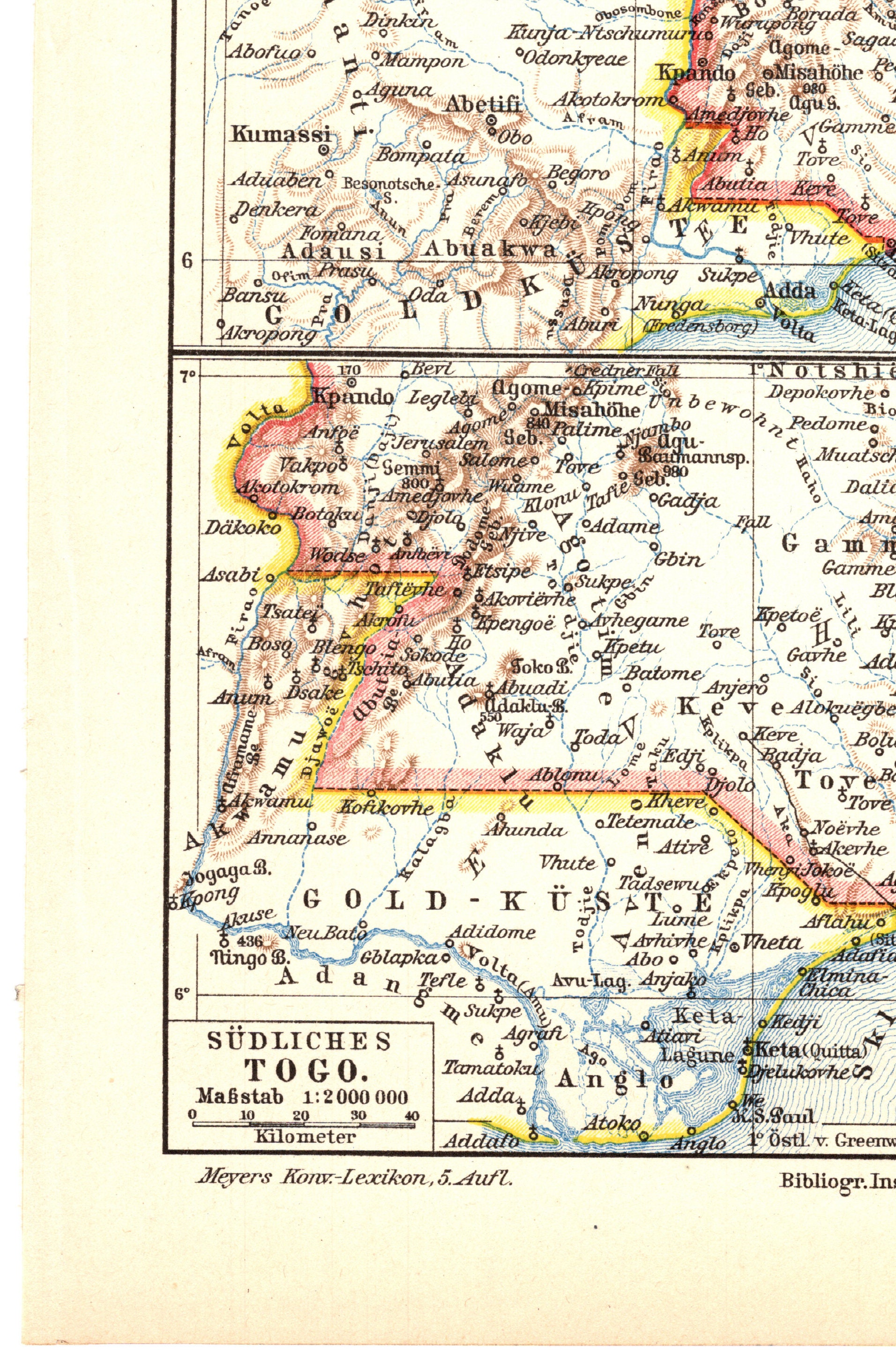 Original 1897 Antique Colour Lithography Print Historic Map of Cameroon ...