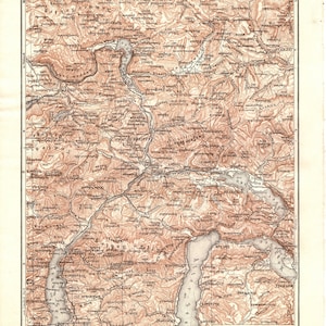 Impression lithographie couleur ancienne de 1897 carte du Salzkammergut, Allemagne, Salzbourg, Haut-Basse-Burgenland, Alpes autrichiennes Wolfgangsee