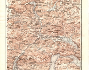 Original 1897 Antique Colour lithography print map of Salzkammergut Germany Salzburg Upper Lower Burgenland Austrian Alps Wolfgangsee