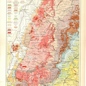 Original 1897 Antiker lithographiedruck einer wunderschönen karte des geologischen gebietes der Schweiz die schweiz Genf Zürich Fondue