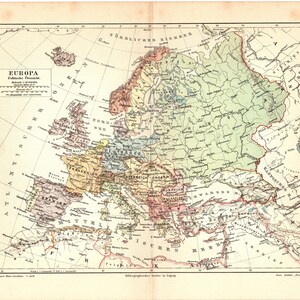1907 Antiker Farblithographiedruck der politischen Landkarte Europas Norwegen Dänemark Finnland Schweiz Tschechische Republik Irland Kroatien