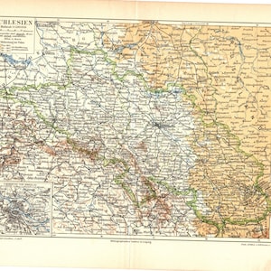 1897 Antiker Lithographie-Druck der Karte der schlesischen historischen Stadt Breslau Breslau in Polen Schlesien Tschechische Republik