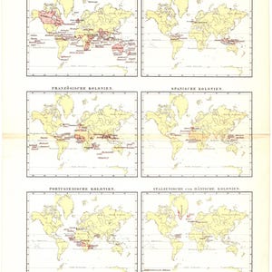 Impression lithographie originale couleur ancienne de 1896 d'une carte du monde colonisé des colonies britanniques, néerlandaises, françaises, espagnoles, portugaises et italiennes