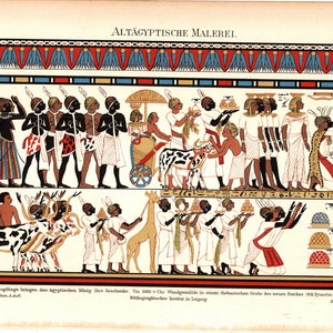 Original 1897 impressão em litografia colorida antiga pintura egípcia antiga mural hieróglifos sistema de escrita logográfico neoplatonismo esotérico