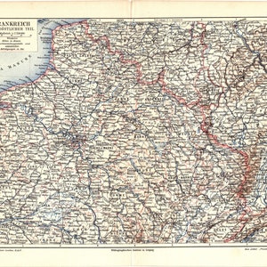 Original 1907 Antike lithographie drucken historische geographische karte von norden Frankreich Mittelmeer Ärmelkanal Nordrhein Belgien