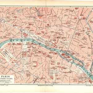Original 1897 Antike Farbe Lithographie der schönen Karte der Stadt Paris in Frankreich Europa Französisch Euro Siena Eiffelturm