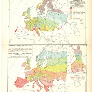 Original 1897 Antike Farblithographie Drucke Wunderschöne phänomenologische Übersichtskarte Europa konkrete soziale Existenz analytische Beschreibung