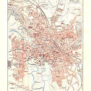 Original 1895 Antiker lithographiedruck von Karte von Hannover Hannover Expo Gardens Leibniz Niedersachsen Tram Herrenhausen