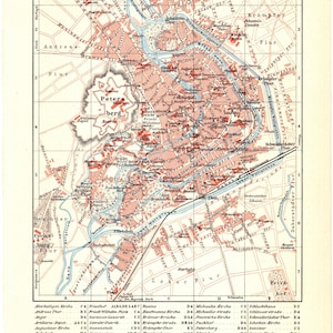Impression lithographie couleur ancienne originale de 1898 carte belle Erfurt Allemagne bassin de Thuringe Leipzig rivière Gera Munich Gotha Weimar Iéna vieux