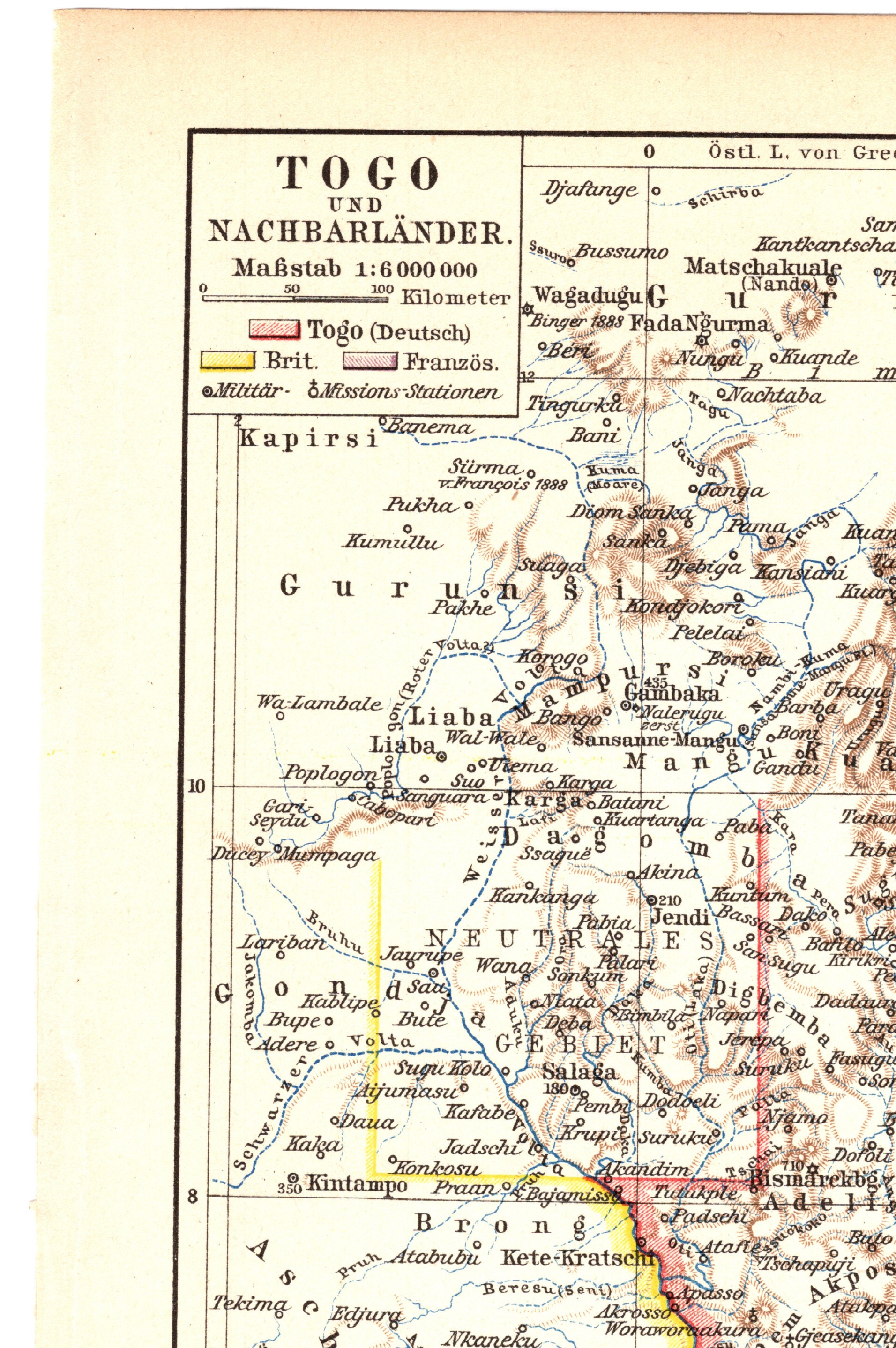 Original 1897 Antique Colour Lithography Print Historic Map of Cameroon ...