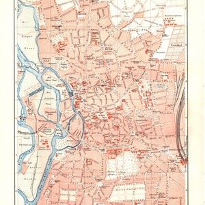 1895 Antiker Lithographie-Farbdruck einer Landkarte von Halle (Saale) Deutschland Schöne europäische Städte Europa Deutschland Deutschland als wunderschönes Lithographie-Design