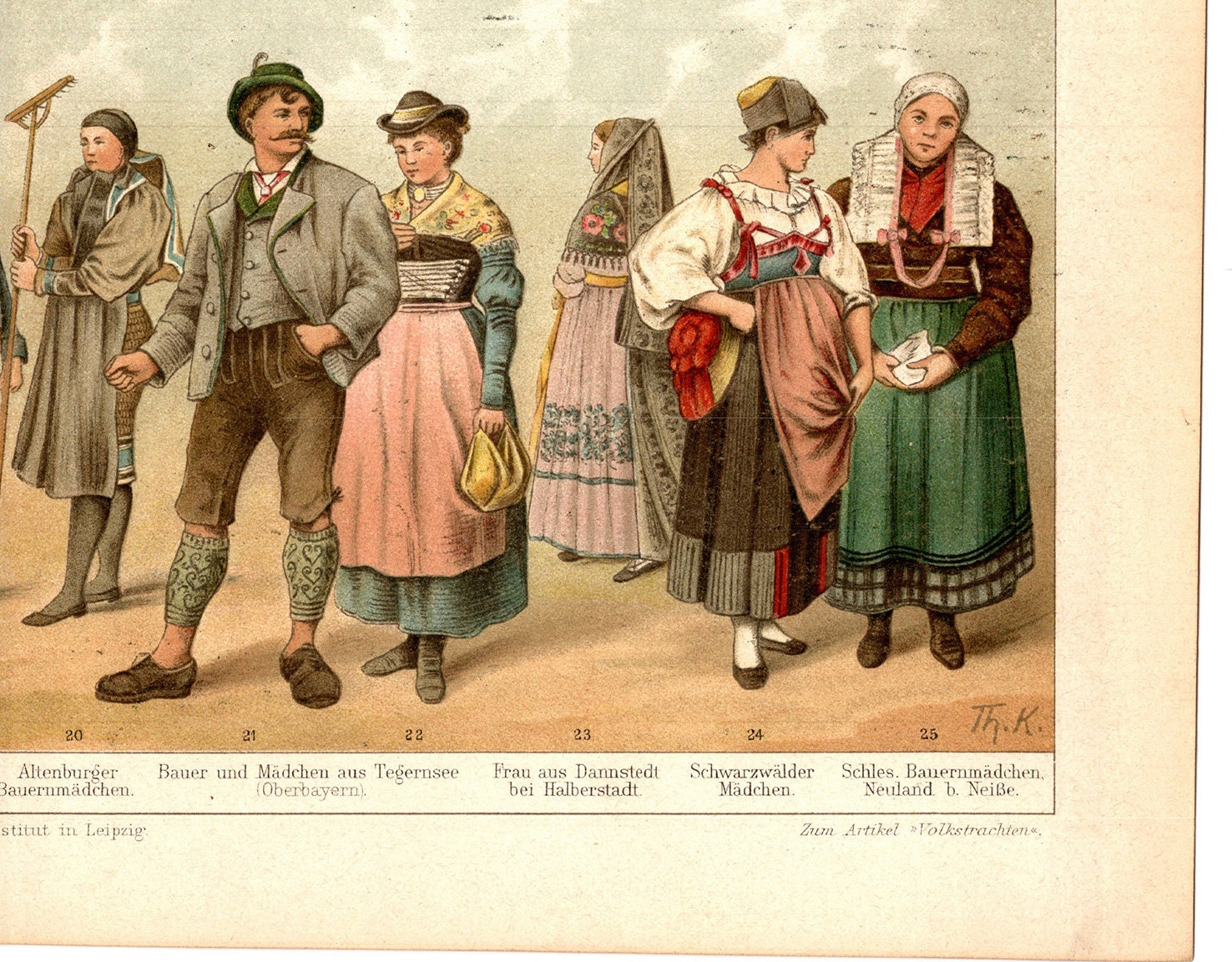 Original 1897 Antique Colour Lithography Print of Traditional Costumes ...
