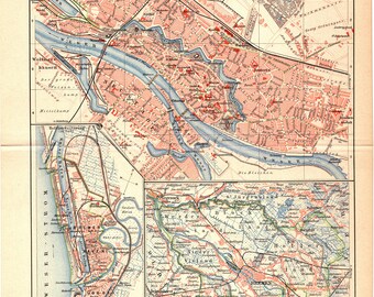 Impression lithographie couleur ancienne de 1893 d&#39;une belle carte de la ville de Brême en Allemagne en Europe Histoire de l&#39;Euro central Voyage d&#39;art