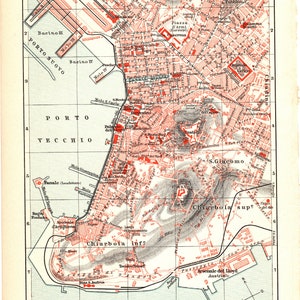 1897 Antike Lithographie-Druck einer Karte Städte von Triest (Italien) Hafenstadt Adria Slowenien Barcola Friuli Slovene EU
