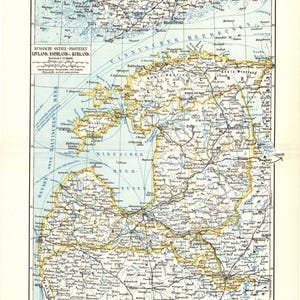 Impression lithographie couleur originale de 1897 de la mer Baltique Riga Pologne et Lituanie Lettonie Estonie Russie Pologne Finlande du Nord Suède
