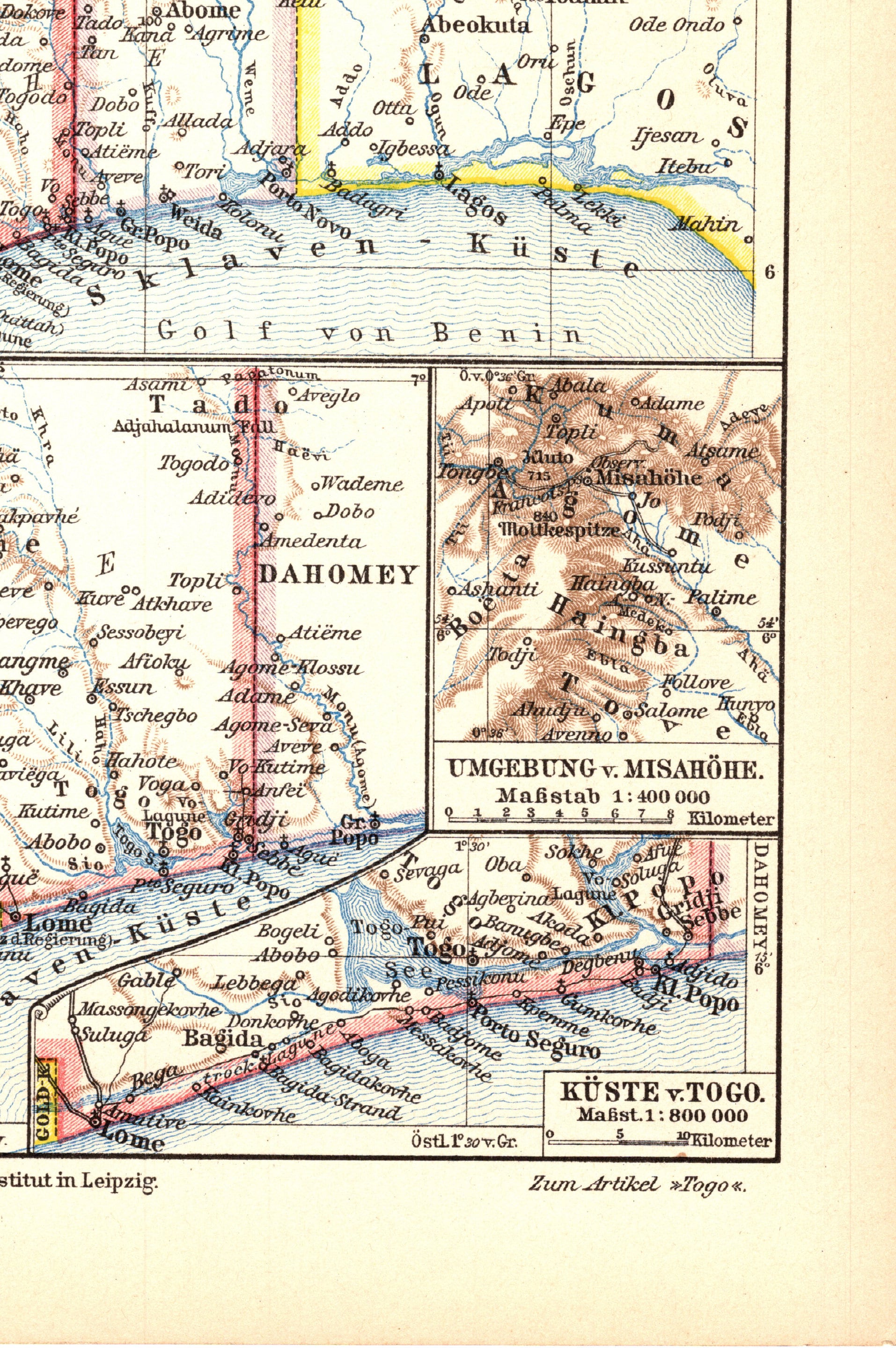 Original 1897 Antique Colour Lithography Print Historic Map of Cameroon ...