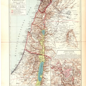 1897 Antiker Lithographie-Druck einer schönen historischen Landkarte von Palästina dem heutigen Israel