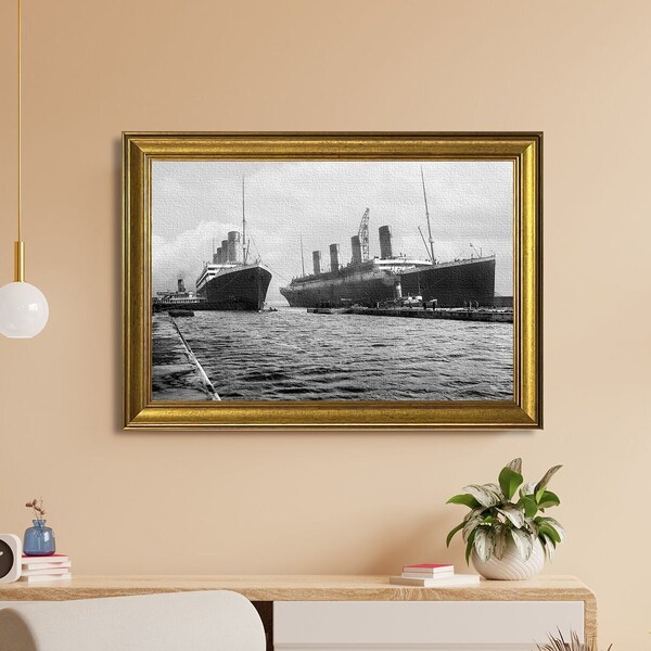 RMS Titanic Vintage Framed Wall Art, RMS Titanic Black And White Or Sepia Photography, Titanic Ship Retro UV Print