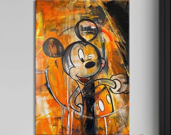 Orange, Black Mickey Mouse Abstract Oil Paint  - %100 Hand Made Oil Paint - Mickey Mouse Pop Art Oil Painting, Poppart Mickey Oil Painting