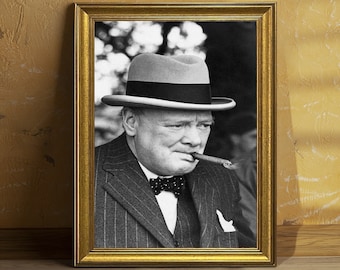 Britischer Prinzessinrie Winston Churchill Vintage gerahmte Wandkunst, Winston Churchill Schwarzweiß- oder Sepia-Fotografie, Retro UV-Druck