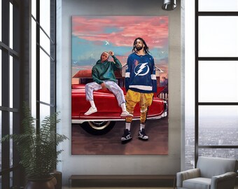 Print on Canvas J Cole & Kendrick Lamar - Hip Hop Poster Wall Art - Rapper Home Decor - Studio Canvas Wall Art