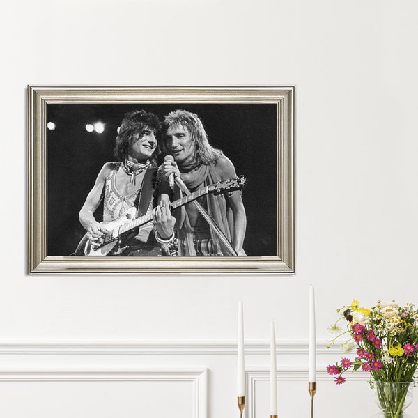 Rod Stewart & Ron Wood Vintage Framed Wall Art, Black And White Or Sepia Photography, Retro UV Print